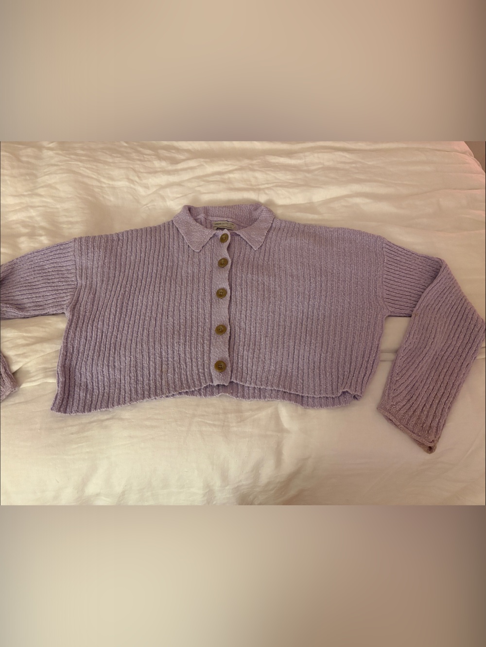 Urban Outfitters Lavender Ribbed Cropped Button-Up Cardigan